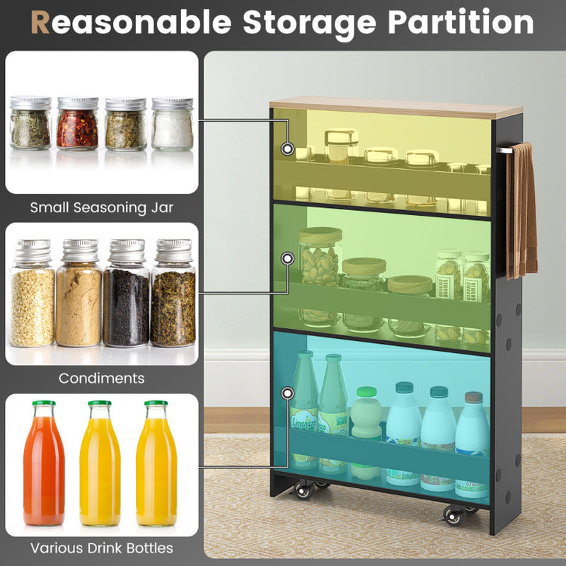 Narrow Mobile Serving Cart with Open Shelves for Kitchen Bathroom Living Room