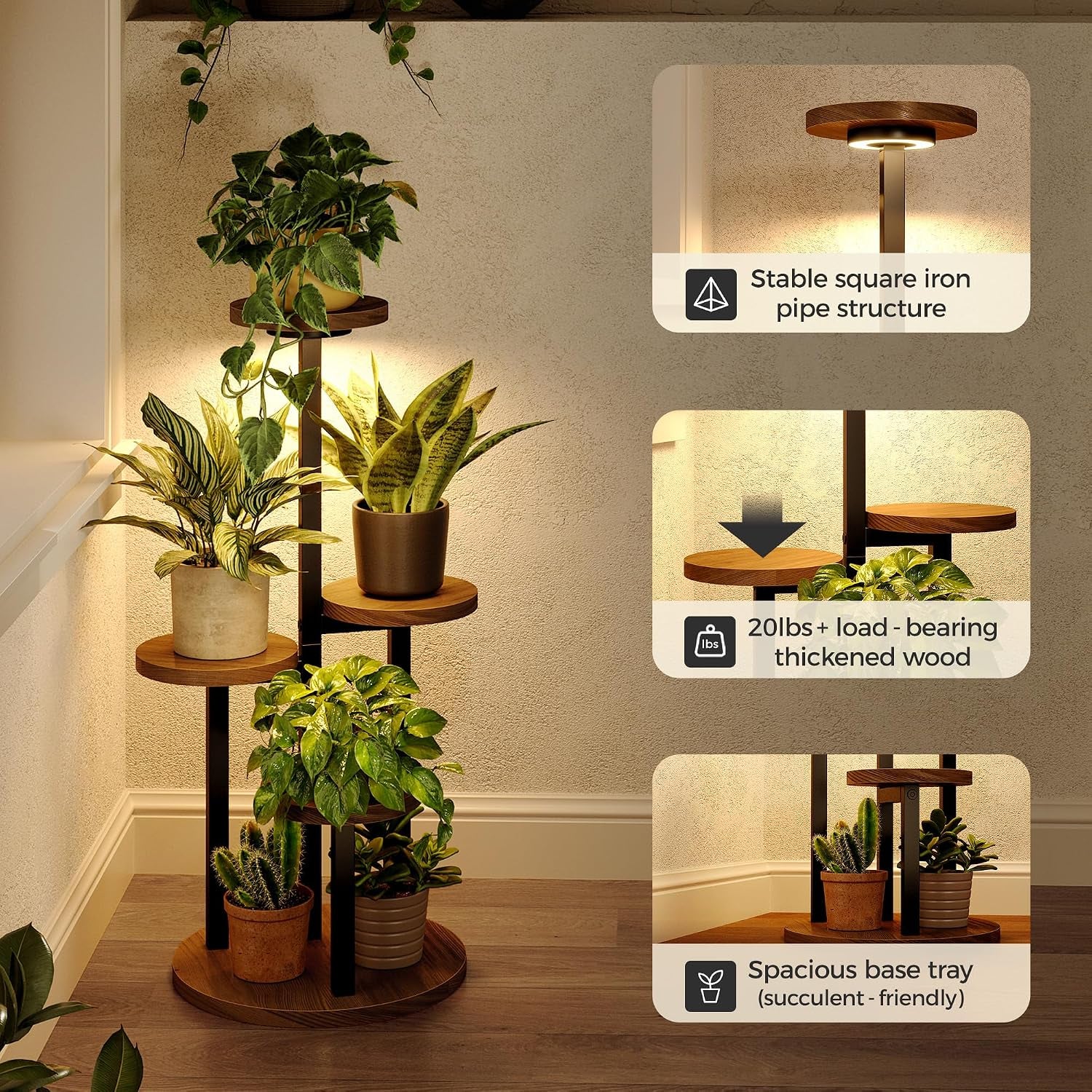 Plant Stand with Grow Lights Indoor Plant Stand Tall Metal Wood Plant Shelf Outdoor Corner Plant Stands Indoor Plant Table Rack 5 Tier Tier Plant Stand Garden Accessories for Living Room Balcony Patio