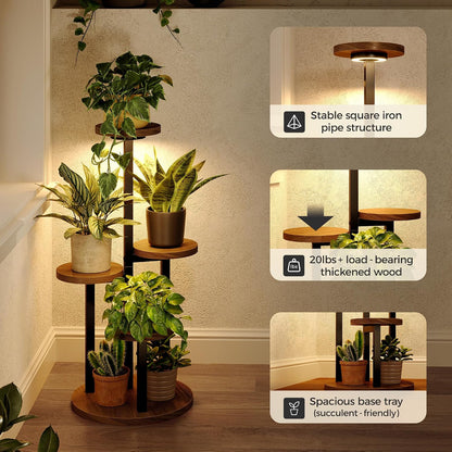 Plant Stand with Grow Lights Indoor Plant Stand Tall Metal Wood Plant Shelf Outdoor Corner Plant Stands Indoor Plant Table Rack 5 Tier Tier Plant Stand Garden Accessories for Living Room Balcony Patio