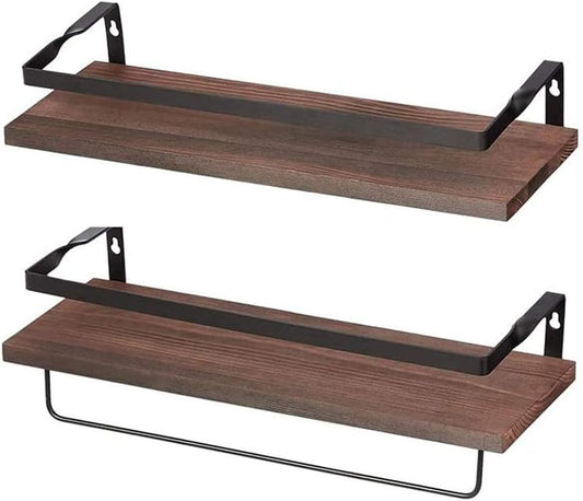 Coral Flower Floating Wall Mounted Shelves for Kitchen, Bathroom,Set of 2, 16.1Inch, Carbonized Black