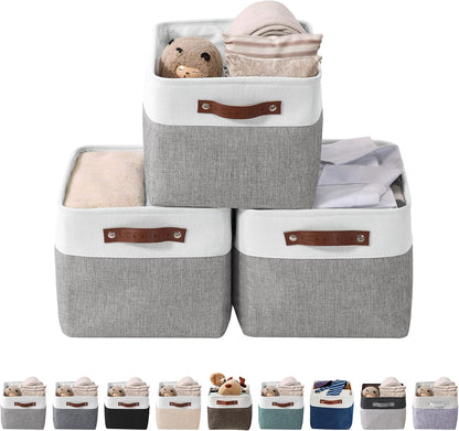 Storage Bins, Large Fabric Storage Baskets for Shelves, Decorative Linen Closet Organizer, 15 X 11 X 9.5 Inches (Grey & White, 4 Pack)