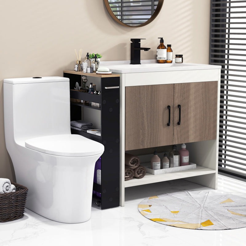 Narrow Mobile Serving Cart with Open Shelves for Kitchen Bathroom Living Room