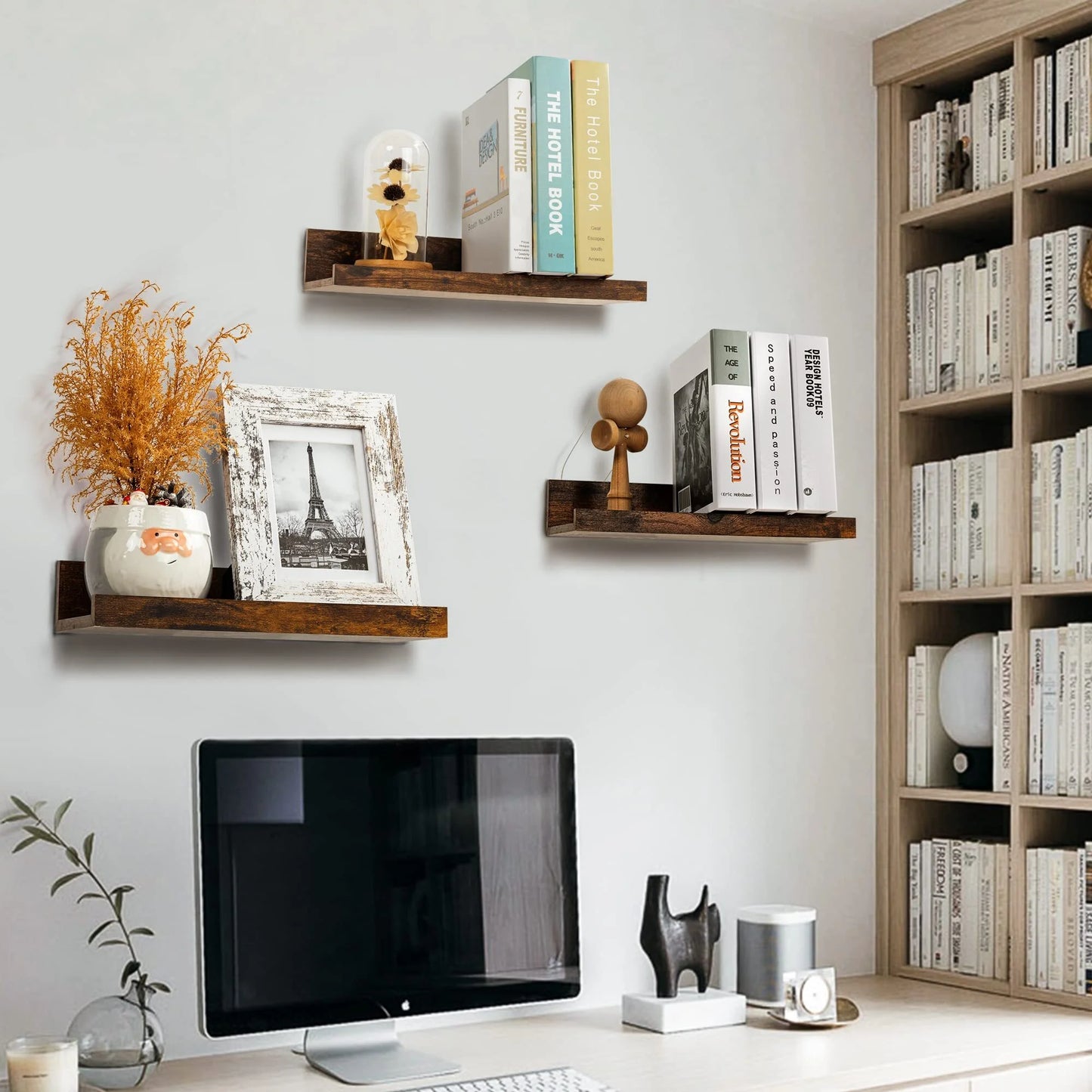 Floating Shelves,  Home Wood Shelf Wall Mounted, Set of 5, Multiple Sizes, Brown