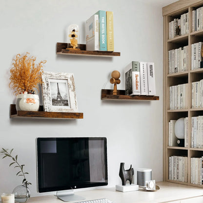 Floating Shelves,  Home Wood Shelf Wall Mounted, Set of 5, Multiple Sizes, Brown