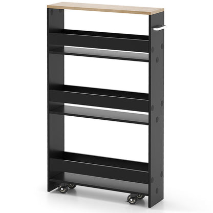 Narrow Mobile Serving Cart with Open Shelves for Kitchen Bathroom Living Room
