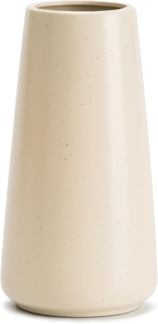 Beige Ceramic Vase - 8“ Neutral Vase Home Decor, Boho off White Vase, Cream Vases for Flower, Minimalist Modern Ivory Vases for Centerpieces, Room Decor, Living Room, Bedroom