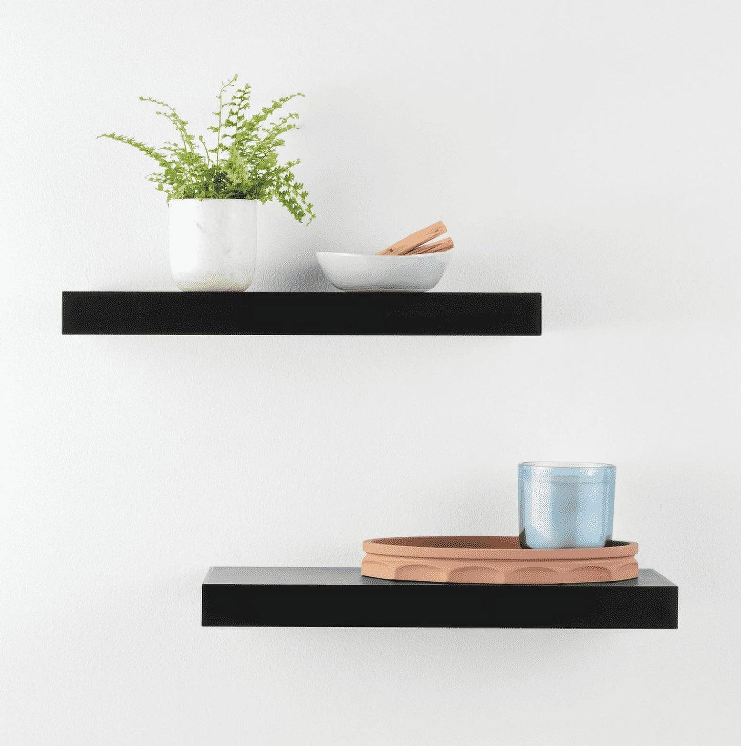 Black 16.5" Wood Floating Shelves, Set of 2