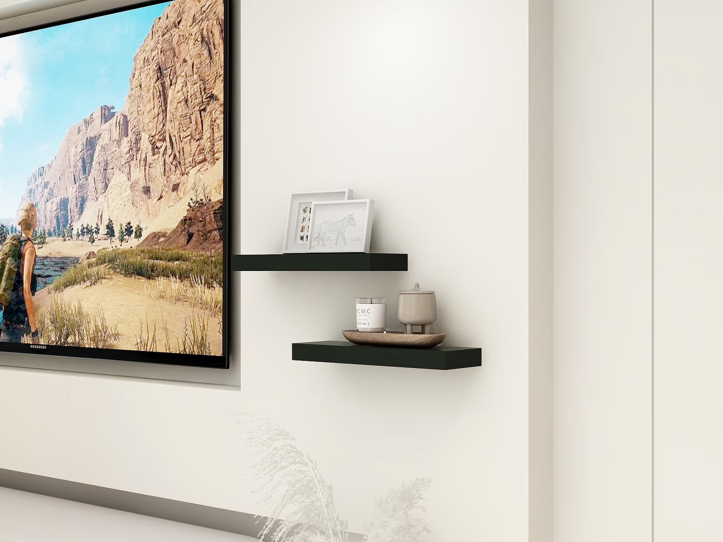 Black 16.5" Wood Floating Shelves, Set of 2
