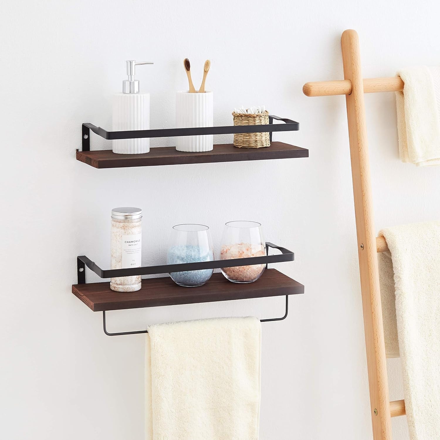 Coral Flower Floating Wall Mounted Shelves for Kitchen, Bathroom,Set of 2, 16.1Inch, Carbonized Black