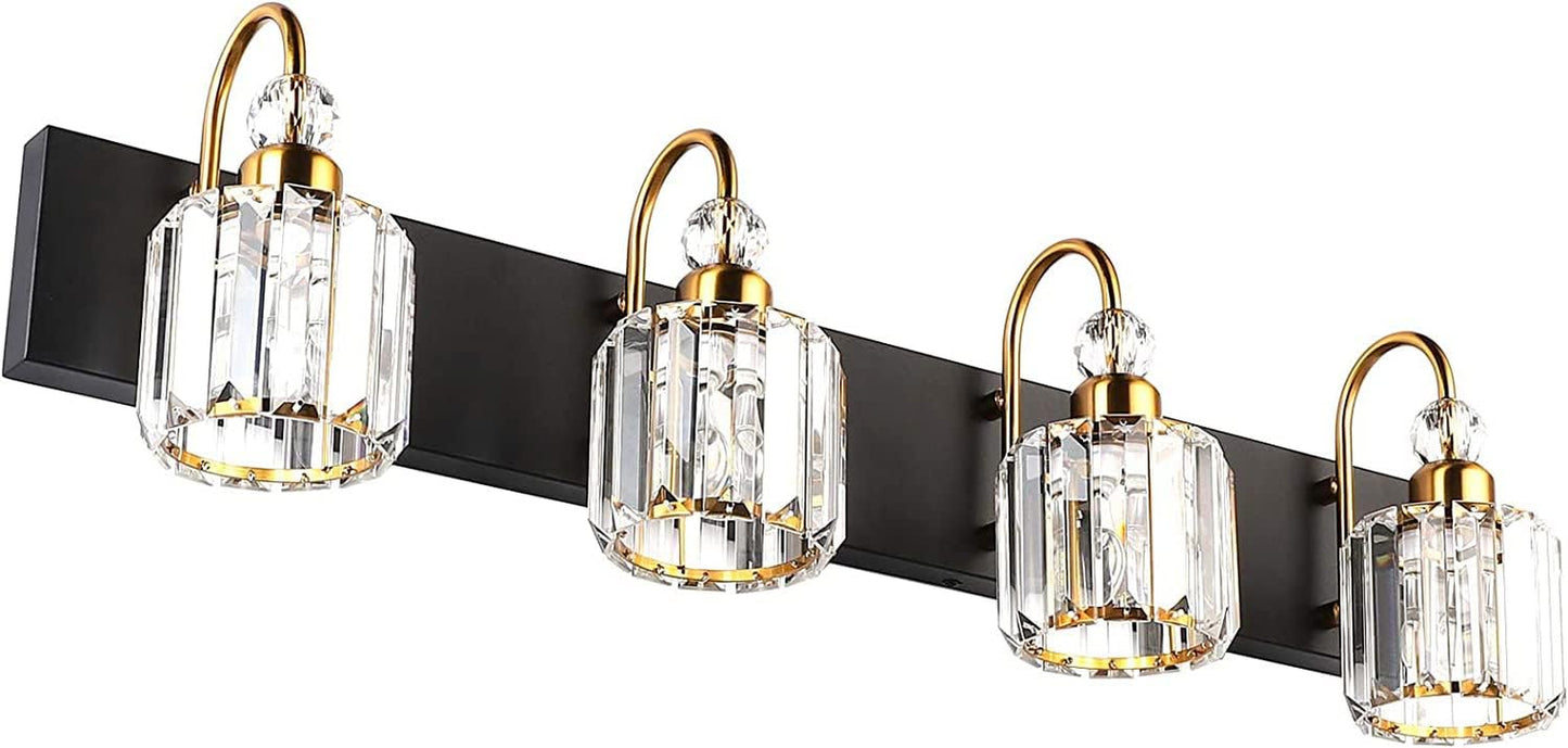 LED Modern Vanity Lights Fixtures 4 Lights Black Vanity Lights Crystal Modern Matte Black Vanity Lights for Bathroom