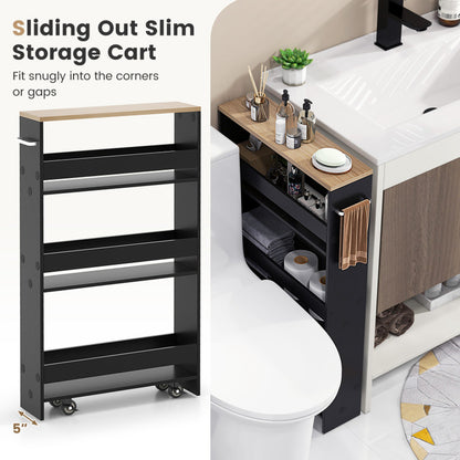 Narrow Mobile Serving Cart with Open Shelves for Kitchen Bathroom Living Room