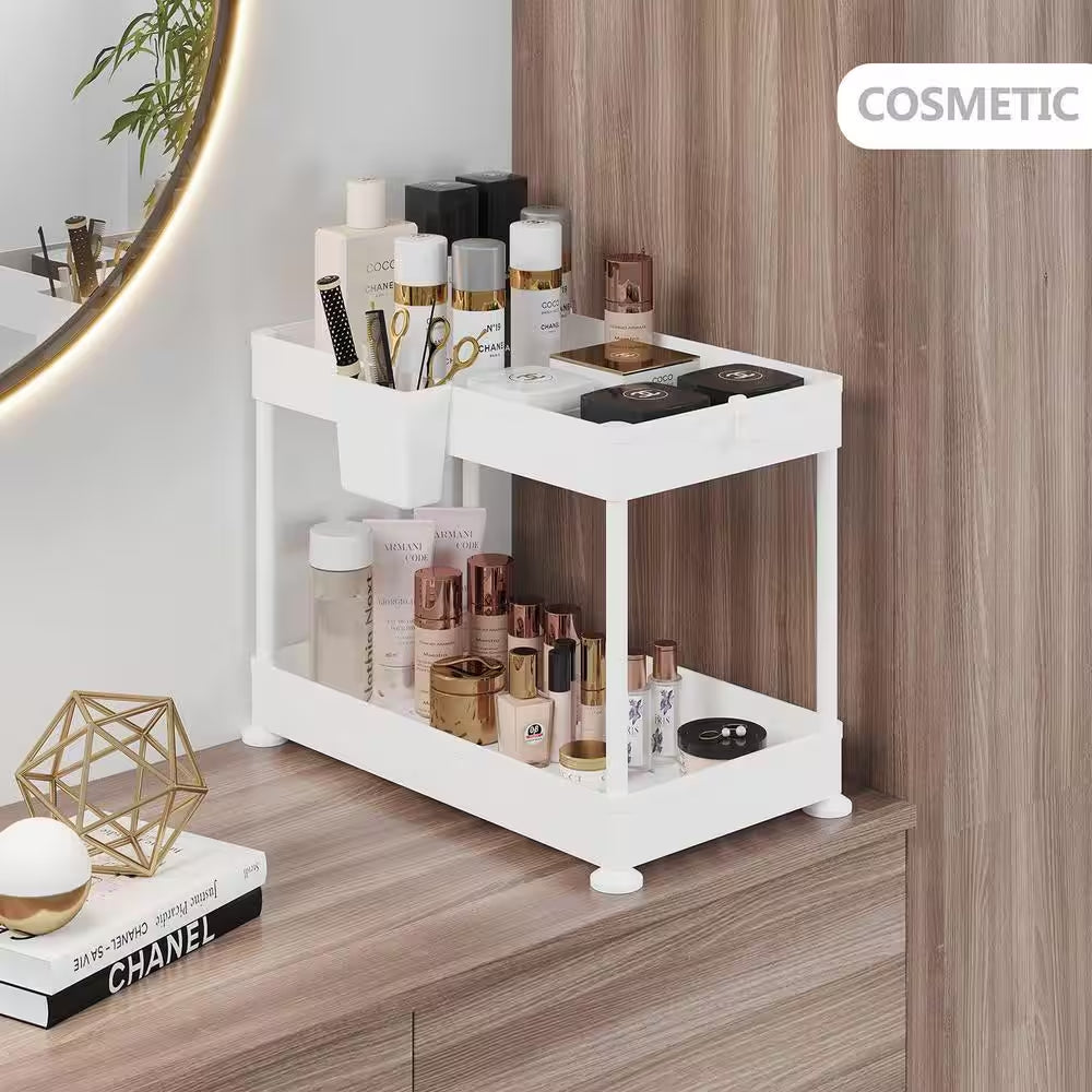 2-Tier White under Sink Organizer Storage Cabinet Basket Drawer