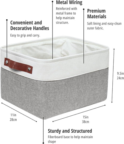 Storage Bins, Large Fabric Storage Baskets for Shelves, Decorative Linen Closet Organizer, 15 X 11 X 9.5 Inches (Grey & White, 4 Pack)