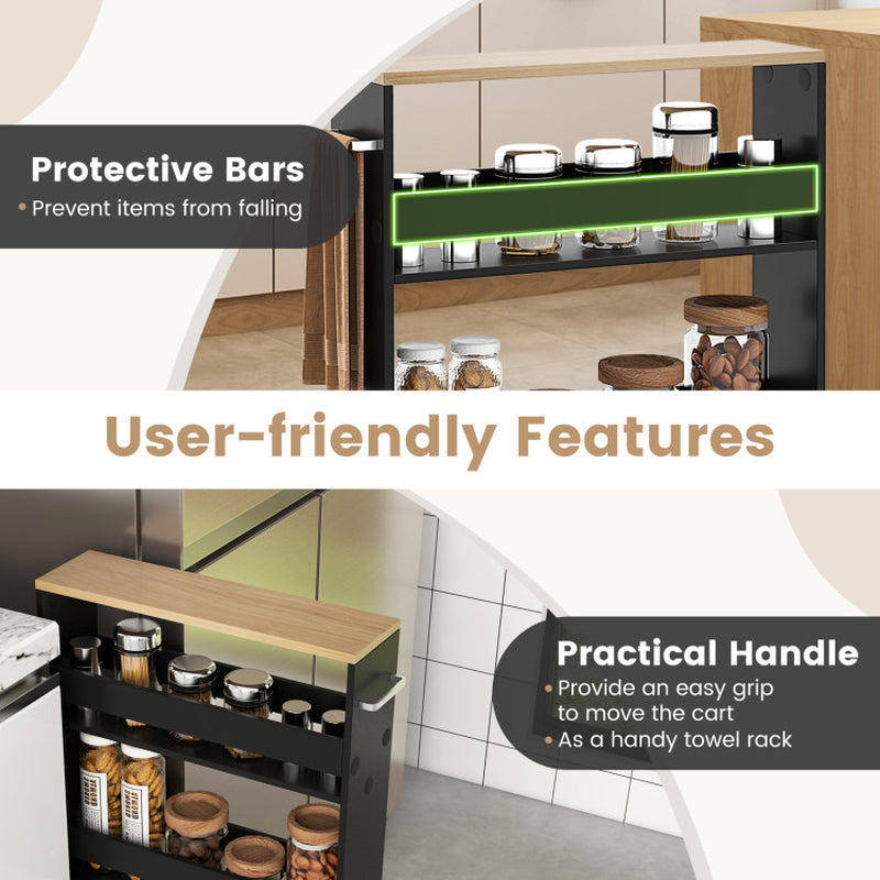 Narrow Mobile Serving Cart with Open Shelves for Kitchen Bathroom Living Room