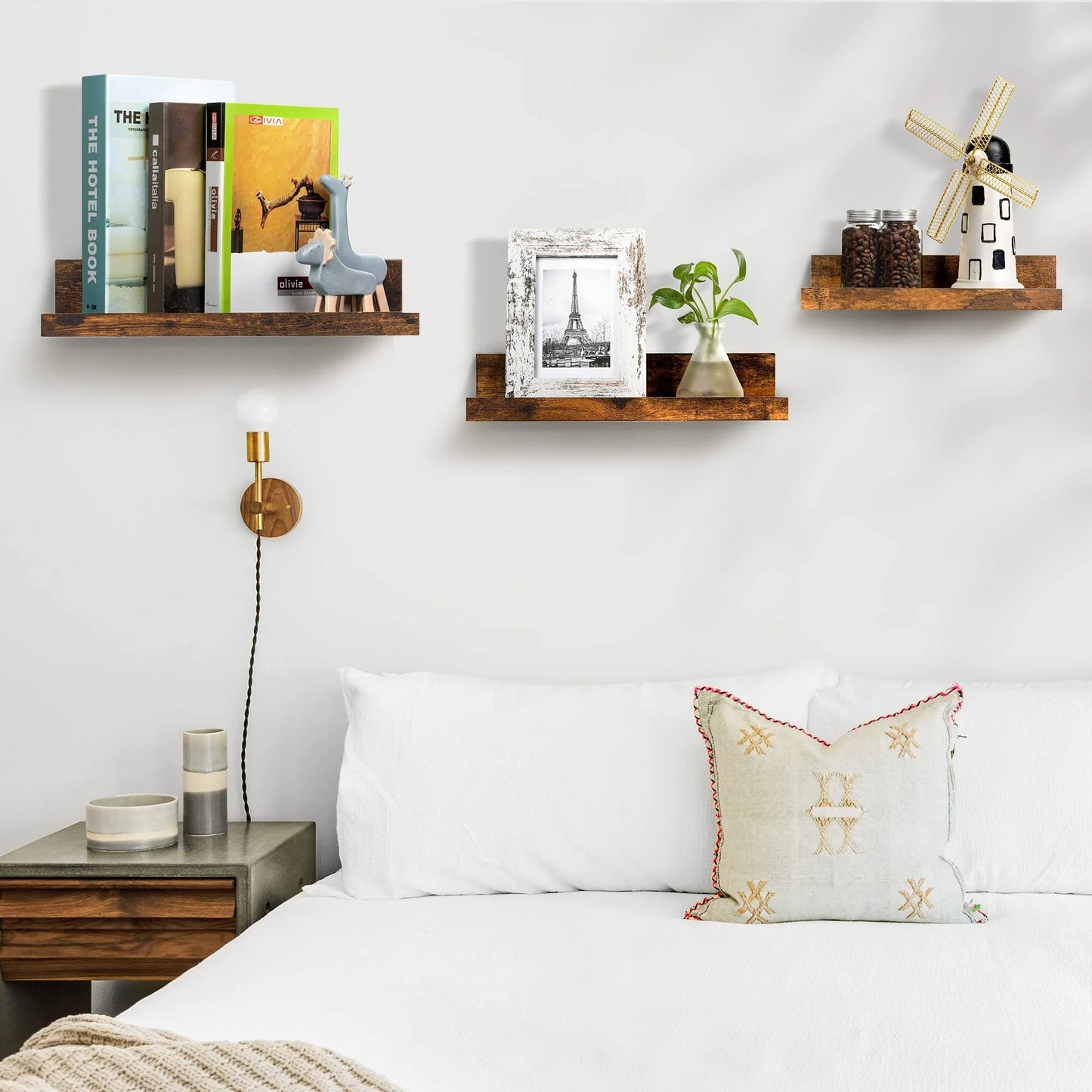 Floating Shelves,  Home Wood Shelf Wall Mounted, Set of 5, Multiple Sizes, Brown