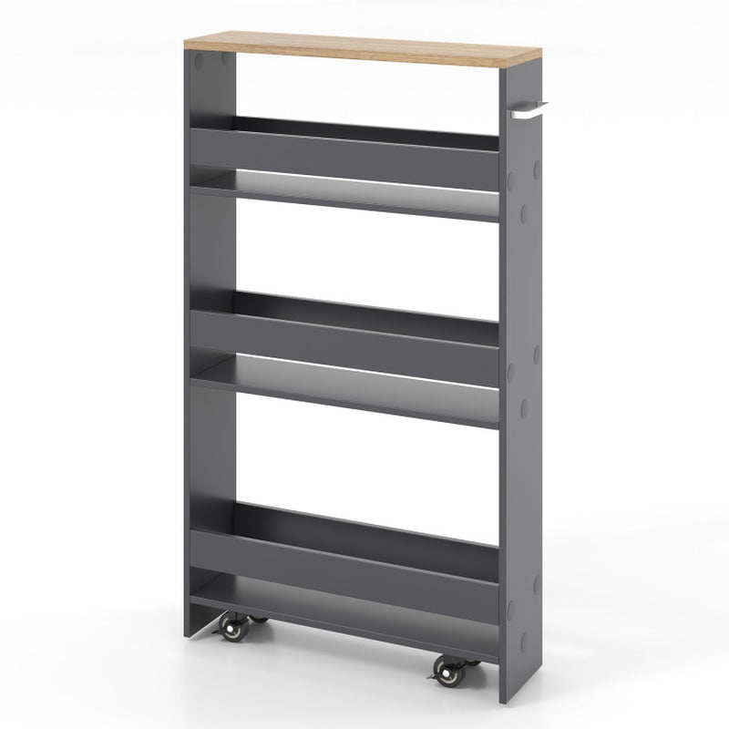 Narrow Mobile Serving Cart with Open Shelves for Kitchen Bathroom Living Room