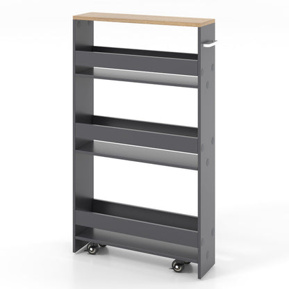 Narrow Mobile Serving Cart with Open Shelves for Kitchen Bathroom Living Room