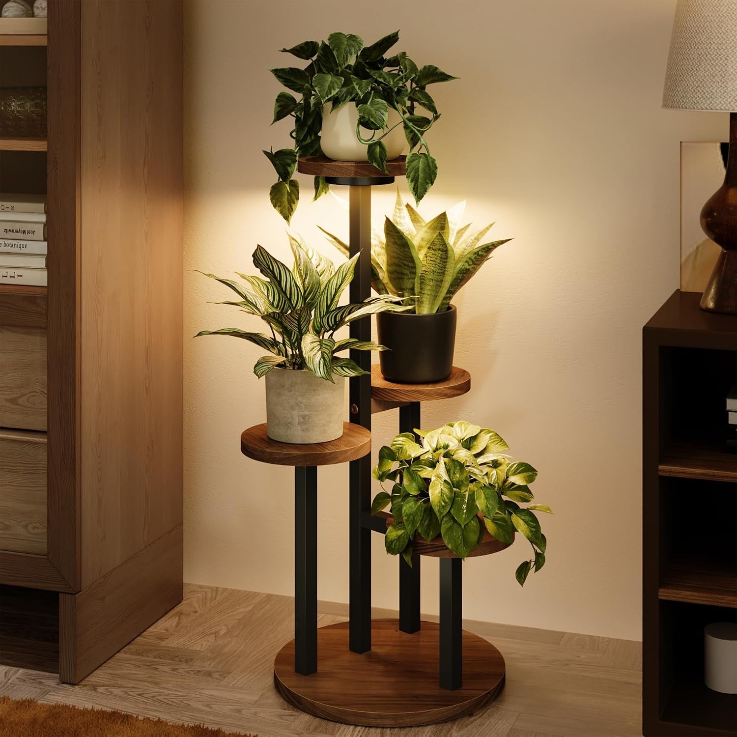 Plant Stand with Grow Lights Indoor Plant Stand Tall Metal Wood Plant Shelf Outdoor Corner Plant Stands Indoor Plant Table Rack 5 Tier Tier Plant Stand Garden Accessories for Living Room Balcony Patio