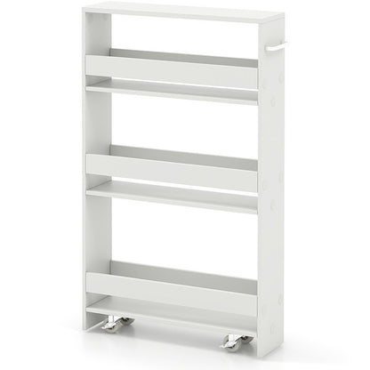 Narrow Mobile Serving Cart with Open Shelves for Kitchen Bathroom Living Room