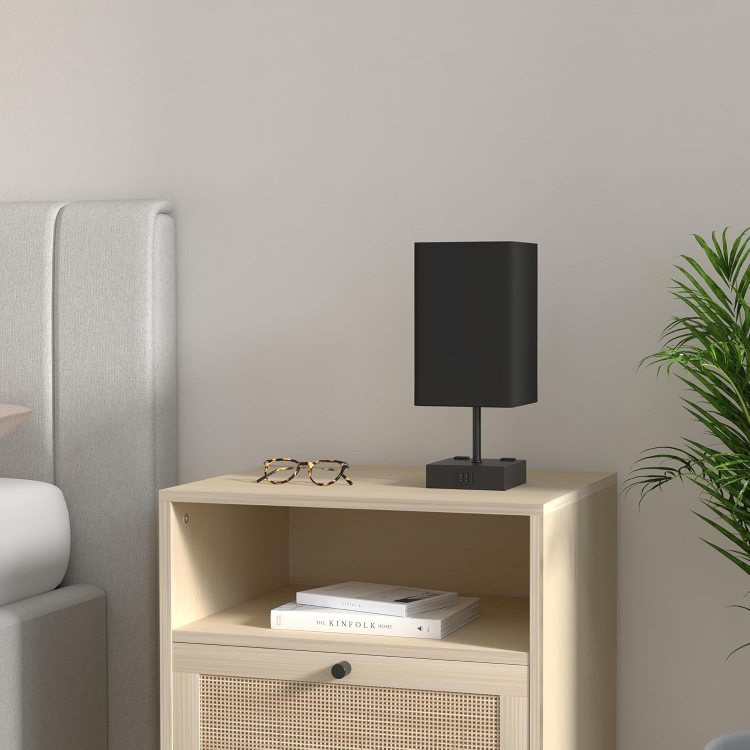 Bedside Table Lamp for Bedroom with 2 USB Ports, 14-Inch, Black | USB A+C Ports, Touch 3-Way Dimmable LED Bulb Included Fabric Lampshade Metal Base Small Nightstand Lamp for Desk Living Room