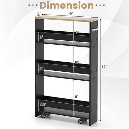 Narrow Mobile Serving Cart with Open Shelves for Kitchen Bathroom Living Room