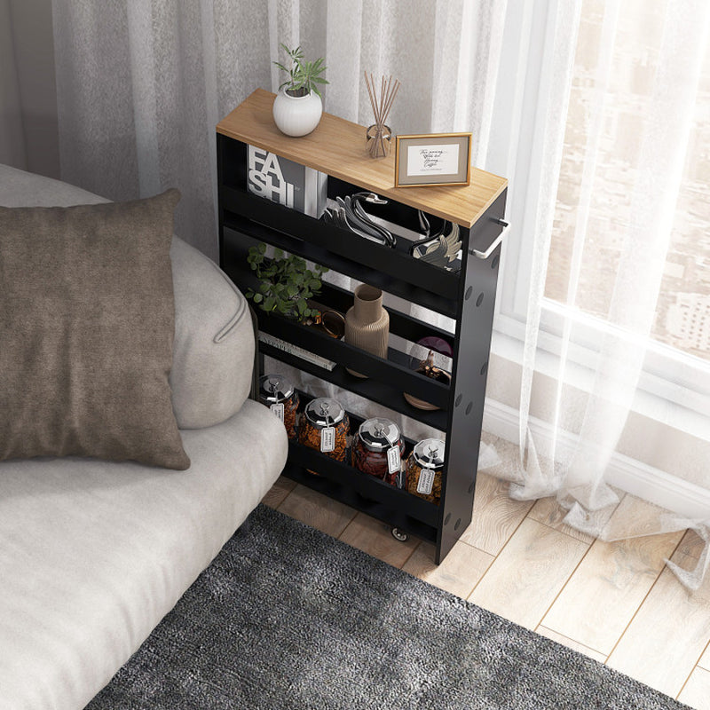 Narrow Mobile Serving Cart with Open Shelves for Kitchen Bathroom Living Room