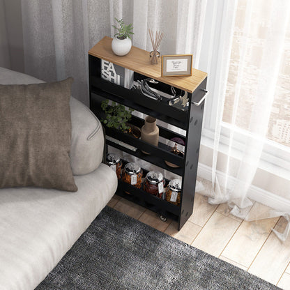 Narrow Mobile Serving Cart with Open Shelves for Kitchen Bathroom Living Room