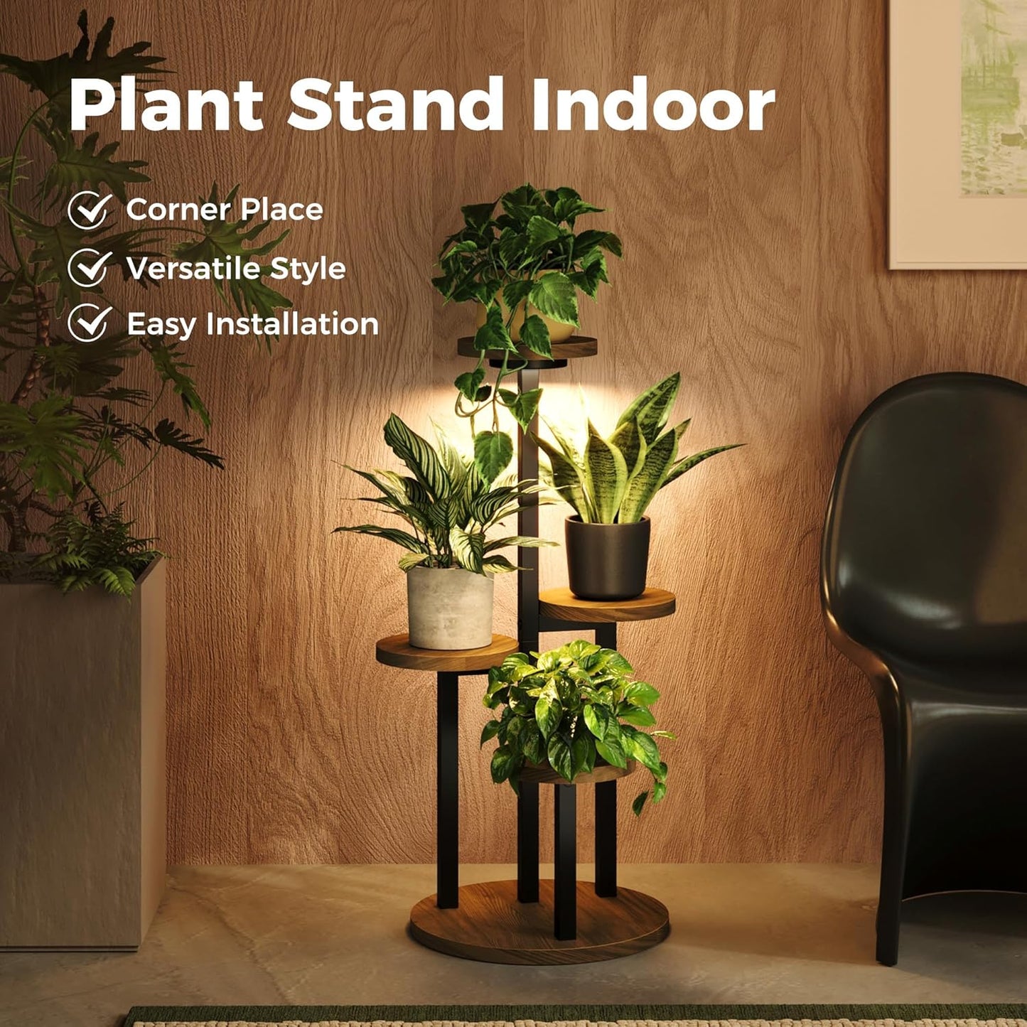 Plant Stand with Grow Lights Indoor Plant Stand Tall Metal Wood Plant Shelf Outdoor Corner Plant Stands Indoor Plant Table Rack 5 Tier Tier Plant Stand Garden Accessories for Living Room Balcony Patio