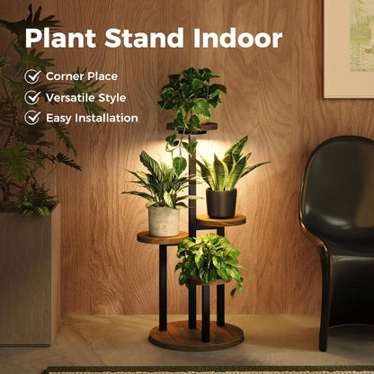 Plant Stand with Grow Lights Indoor Plant Stand Tall Metal Wood Plant Shelf Outdoor Corner Plant Stands Indoor Plant Table Rack 5 Tier Tier Plant Stand Garden Accessories for Living Room Balcony Patio