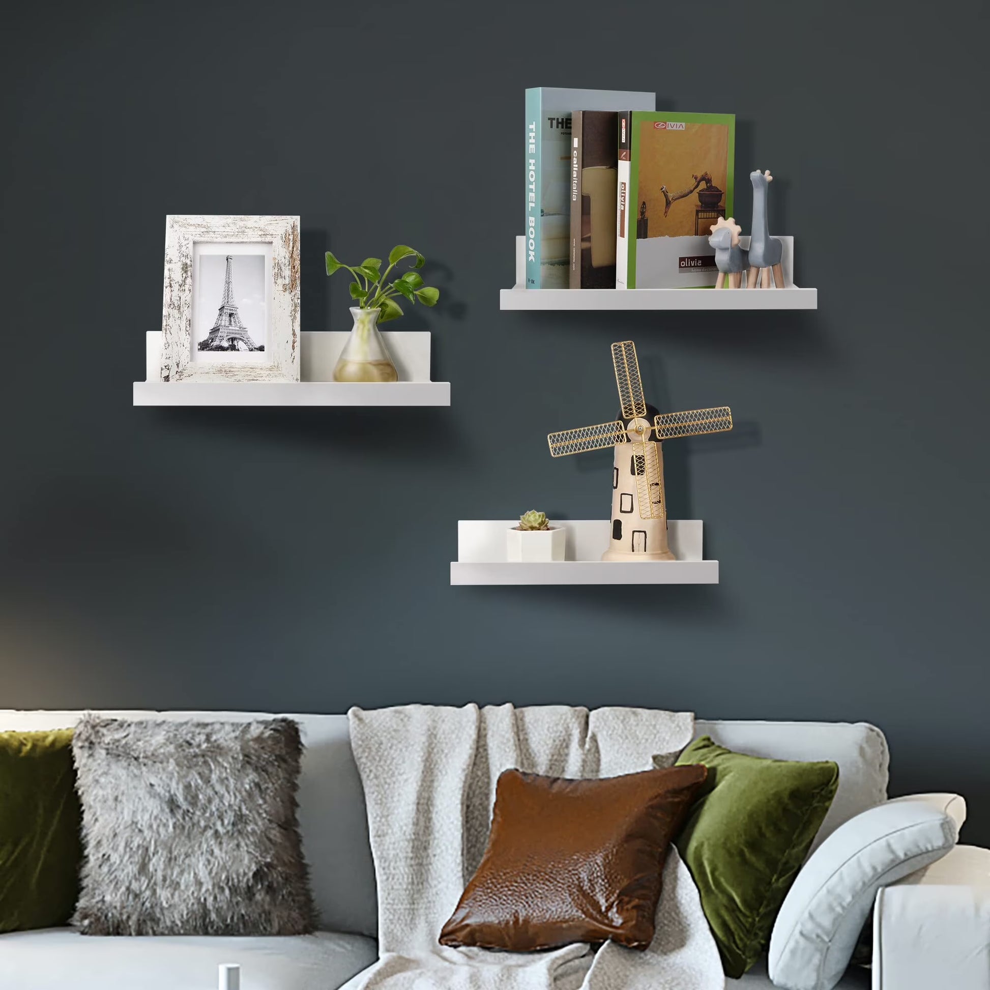 Floating Shelves,  Home Wood Shelf Wall Mounted, Set of 5, Multiple Sizes, White