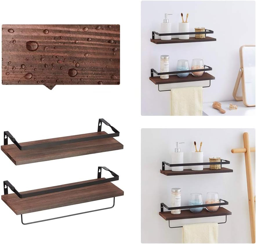 Coral Flower Floating Wall Mounted Shelves for Kitchen, Bathroom,Set of 2, 16.1Inch, Carbonized Black