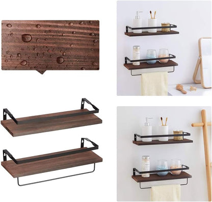 Coral Flower Floating Wall Mounted Shelves for Kitchen, Bathroom,Set of 2, 16.1Inch, Carbonized Black